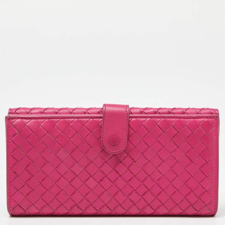 مملوكة مسبقًا Bottega Veneta Pink Intrecciato Leather Flap Continental Wallet