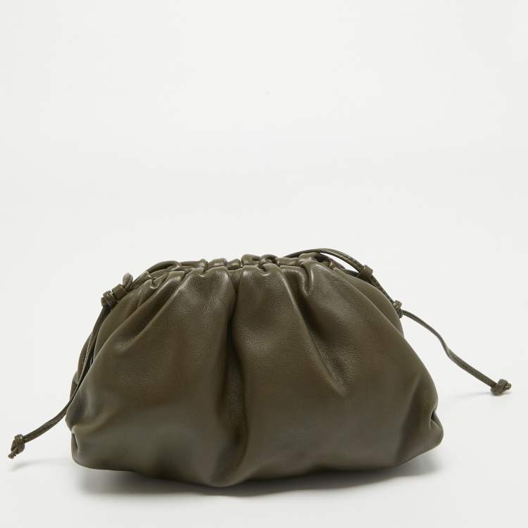 Pre Owned Bottega Veneta Olive Green Leather Mini The Pouch Bag