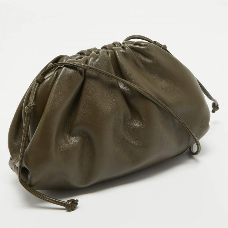 Pre Owned Bottega Veneta Olive Green Leather Mini The Pouch Bag