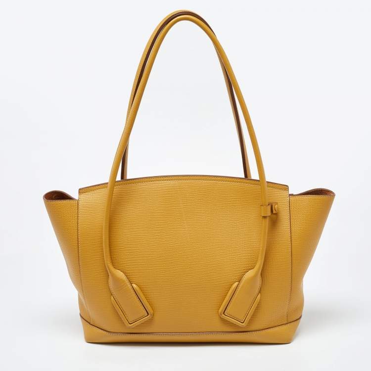 Pre Owned Bottega Veneta Mustard Leather Arco Tote