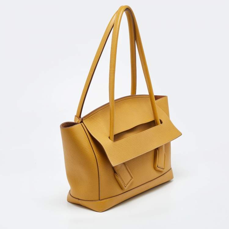 Pre Owned Bottega Veneta Mustard Leather Arco Tote