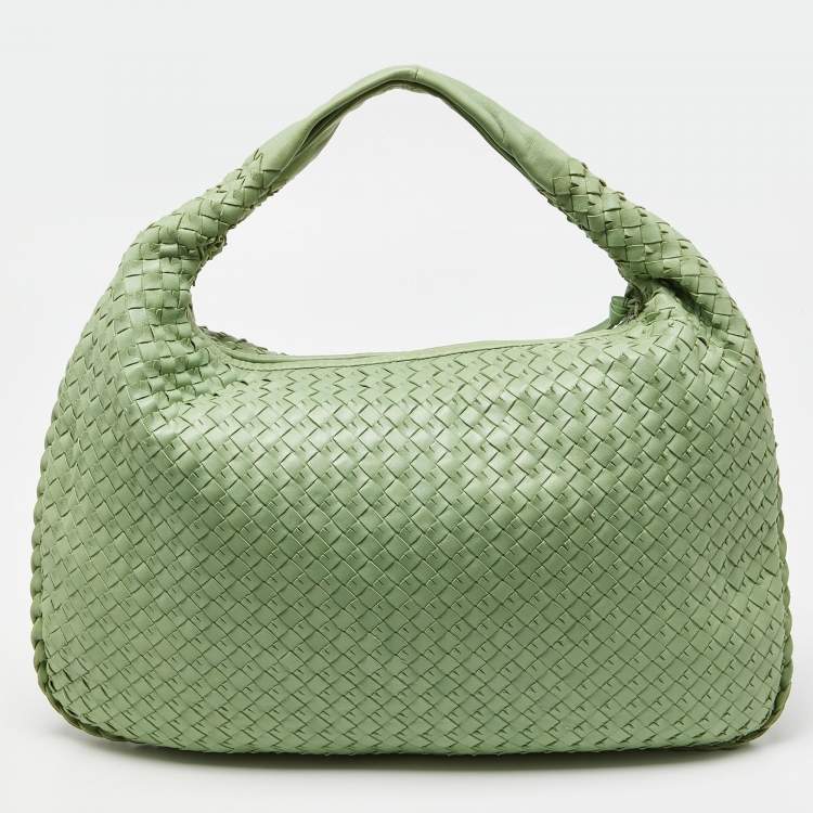 Pre Owned Bottega Veneta Light Green Intrecciato Leather Veneta Hobo