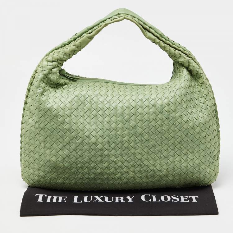 Pre Owned Bottega Veneta Light Green Intrecciato Leather Veneta Hobo