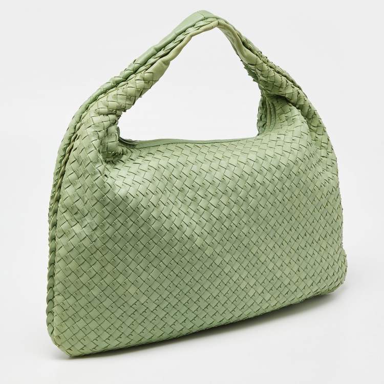 Pre Owned Bottega Veneta Light Green Intrecciato Leather Veneta Hobo