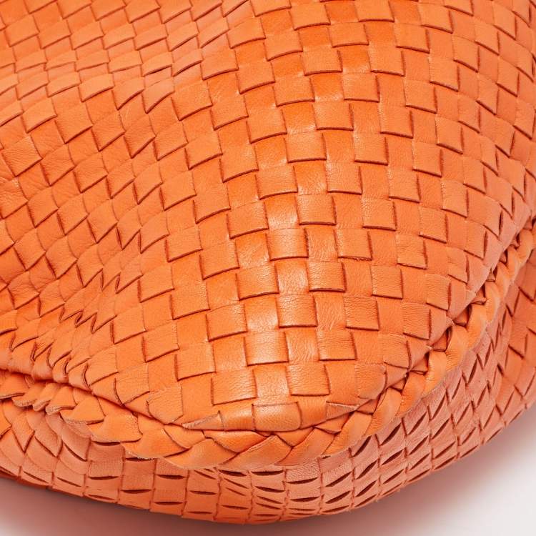 Pre Owned Bottega Veneta Orange Intrecciato Leather Veneta Hobo