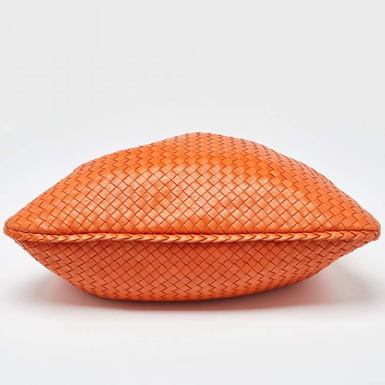 Pre Owned Bottega Veneta Orange Intrecciato Leather Veneta Hobo