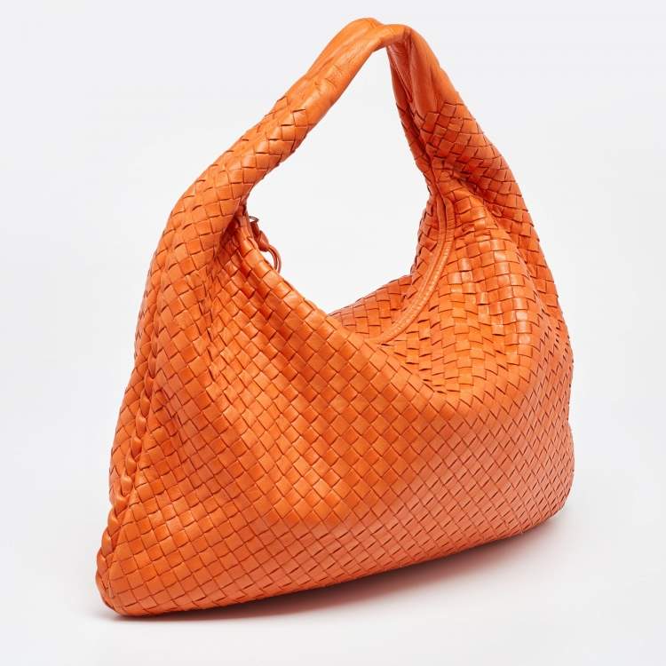 Pre Owned Bottega Veneta Orange Intrecciato Leather Veneta Hobo