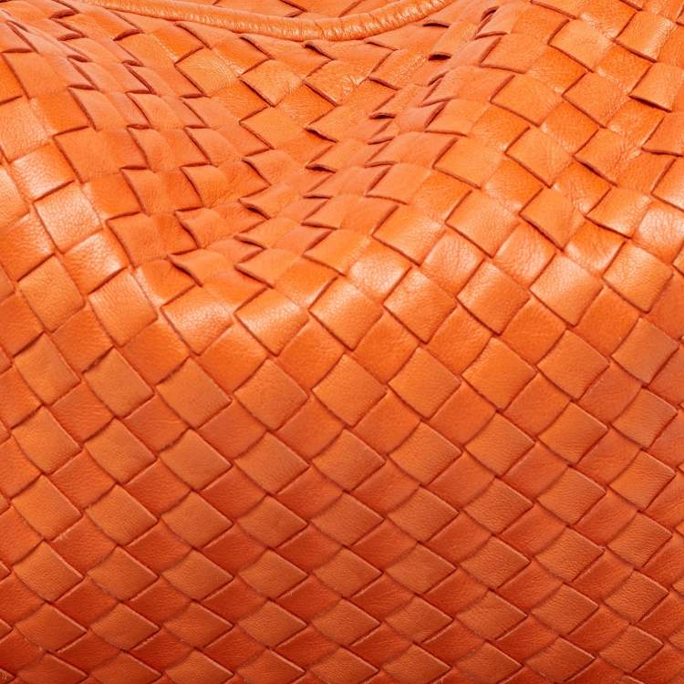 Pre Owned Bottega Veneta Orange Intrecciato Leather Veneta Hobo