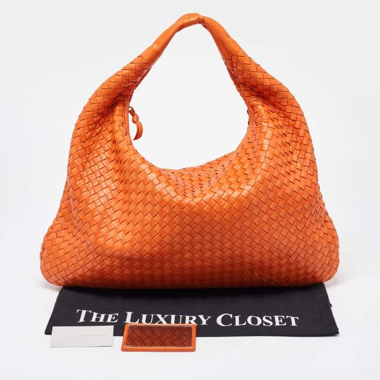 Pre Owned Bottega Veneta Orange Intrecciato Leather Veneta Hobo