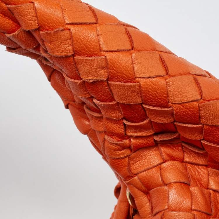 Pre Owned Bottega Veneta Orange Intrecciato Leather Veneta Hobo