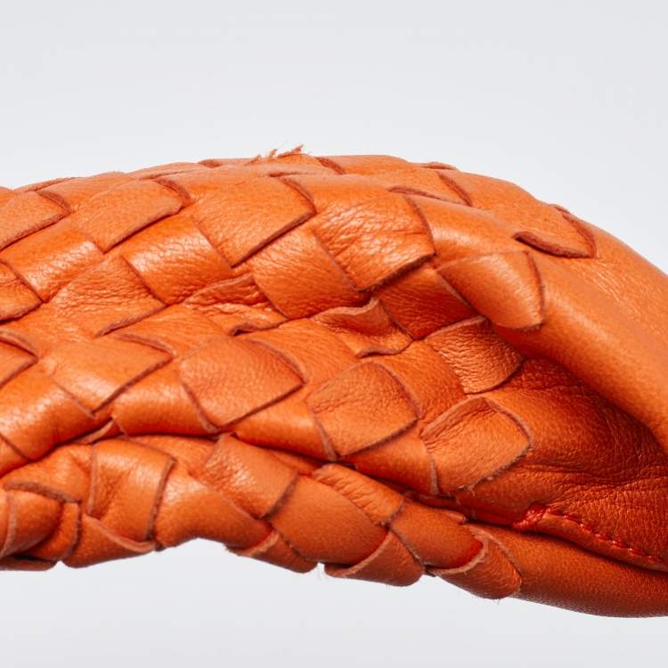 Pre Owned Bottega Veneta Orange Intrecciato Leather Veneta Hobo