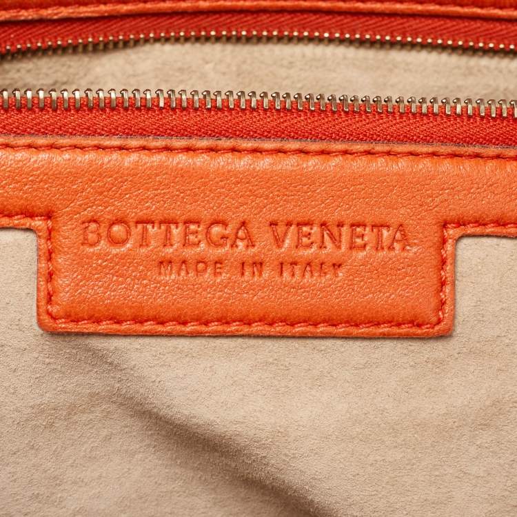 Pre Owned Bottega Veneta Orange Intrecciato Leather Veneta Hobo