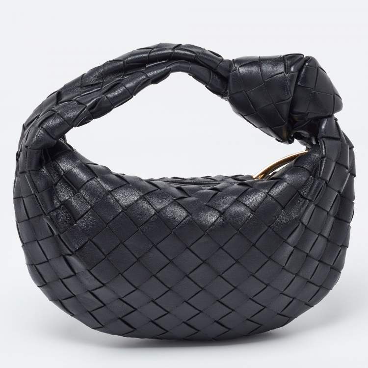 Pre Owned Bottega Veneta Black Intrecciato Leather Mini Jodie Hobo