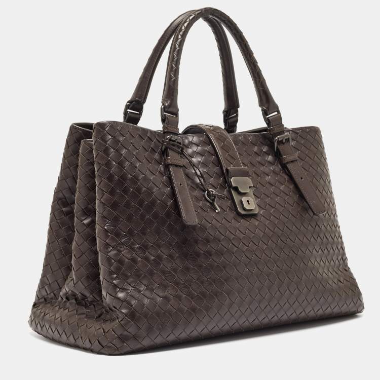 Pre Owned Bottega Veneta Choco Brown Intrecciato Leather Medium Roma Tote