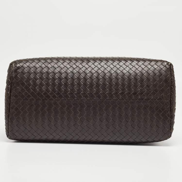 Pre Owned Bottega Veneta Choco Brown Intrecciato Leather Medium Roma Tote