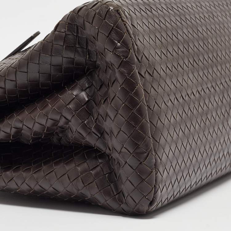 Pre Owned Bottega Veneta Choco Brown Intrecciato Leather Medium Roma Tote