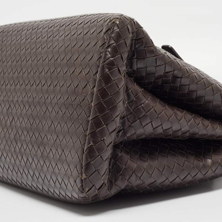 Pre Owned Bottega Veneta Choco Brown Intrecciato Leather Medium Roma Tote