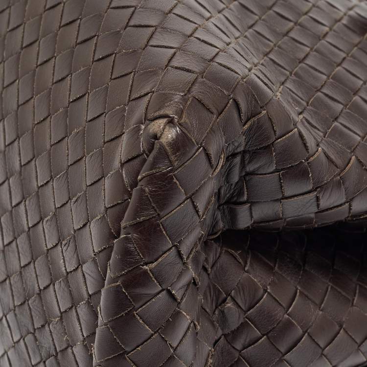 Pre Owned Bottega Veneta Choco Brown Intrecciato Leather Medium Roma Tote