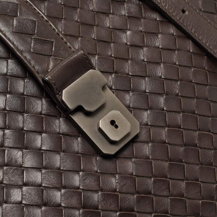 Pre Owned Bottega Veneta Choco Brown Intrecciato Leather Medium Roma Tote