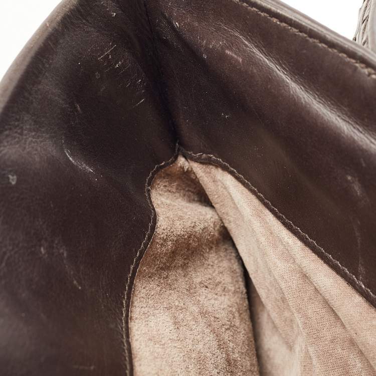 Pre Owned Bottega Veneta Choco Brown Intrecciato Leather Medium Roma Tote
