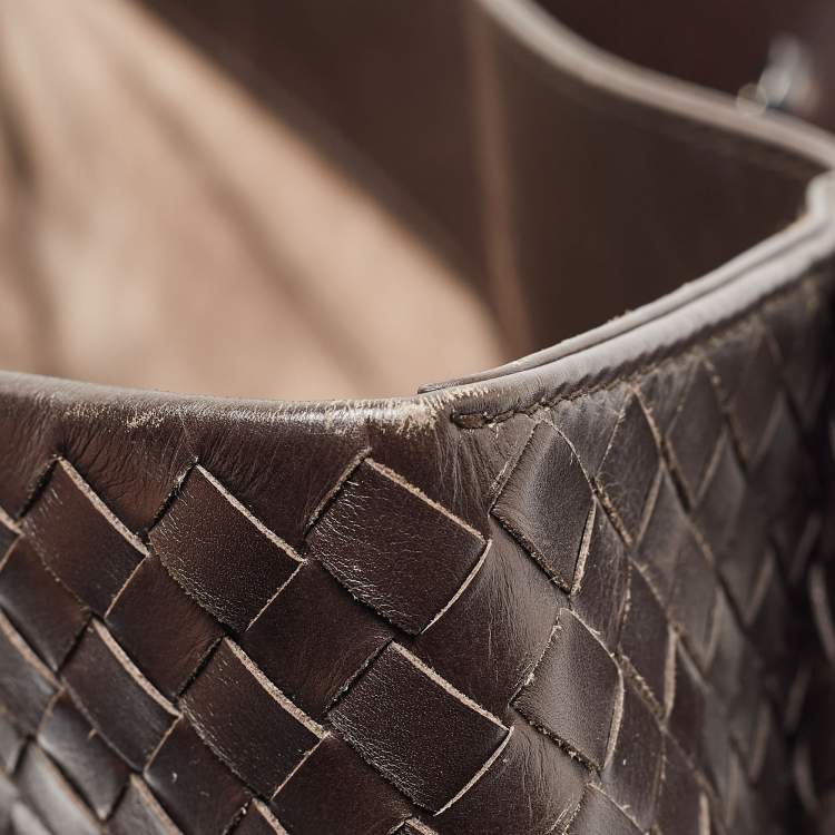 Pre Owned Bottega Veneta Choco Brown Intrecciato Leather Medium Roma Tote