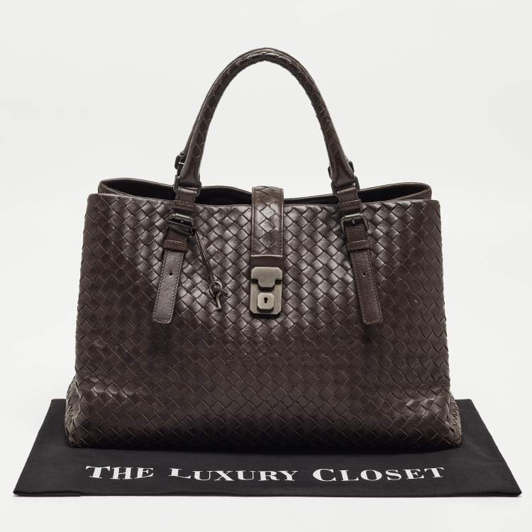 Pre Owned Bottega Veneta Choco Brown Intrecciato Leather Medium Roma Tote