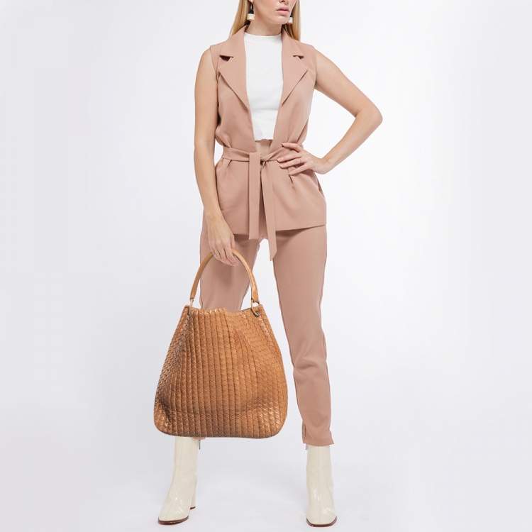 Pre Owned Bottega Veneta Brown Intrecciato Leather Large Natte Hobo