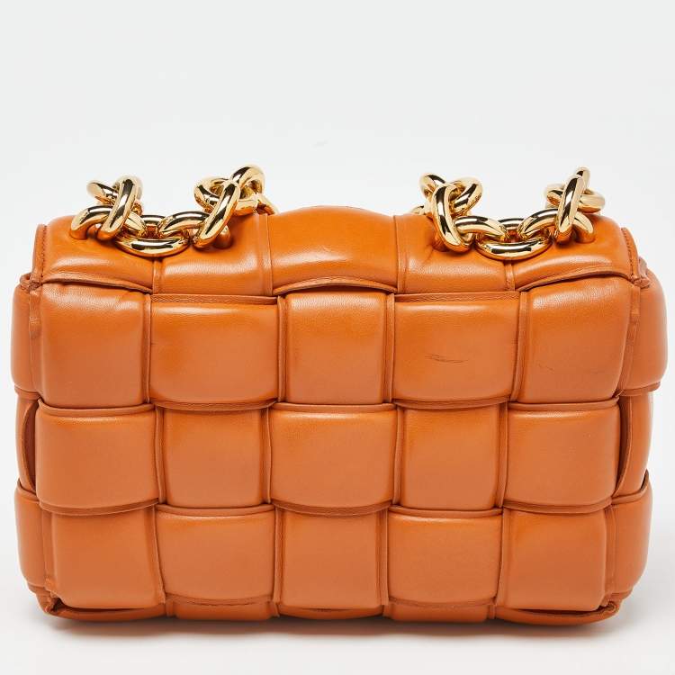 Pre Owned Bottega Veneta Pale Orange Leather Chain Cassette Top Handle Bag