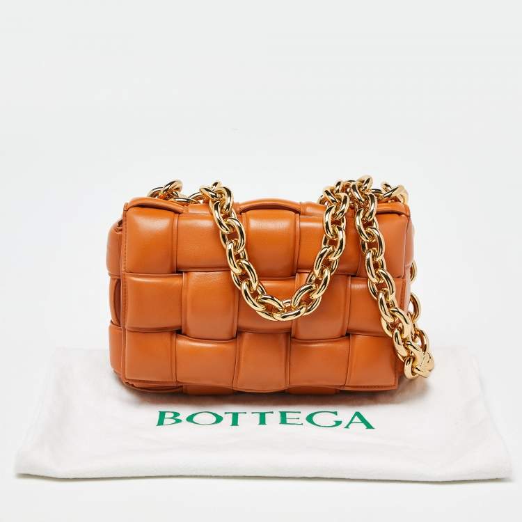 Pre Owned Bottega Veneta Pale Orange Leather Chain Cassette Top Handle Bag