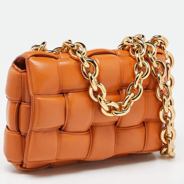 Pre Owned Bottega Veneta Pale Orange Leather Chain Cassette Top Handle Bag