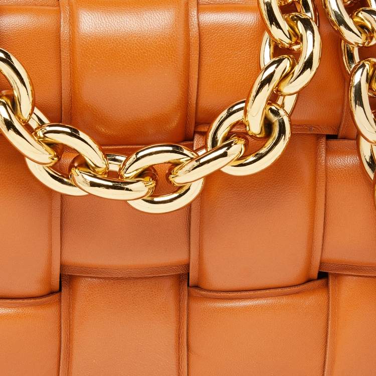 Pre Owned Bottega Veneta Pale Orange Leather Chain Cassette Top Handle Bag