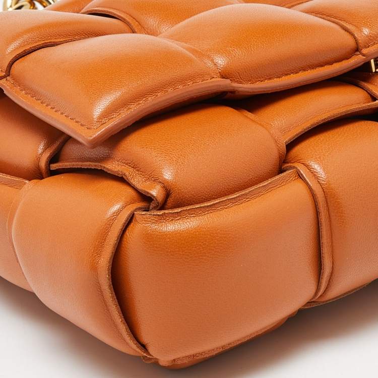 Pre Owned Bottega Veneta Pale Orange Leather Chain Cassette Top Handle Bag