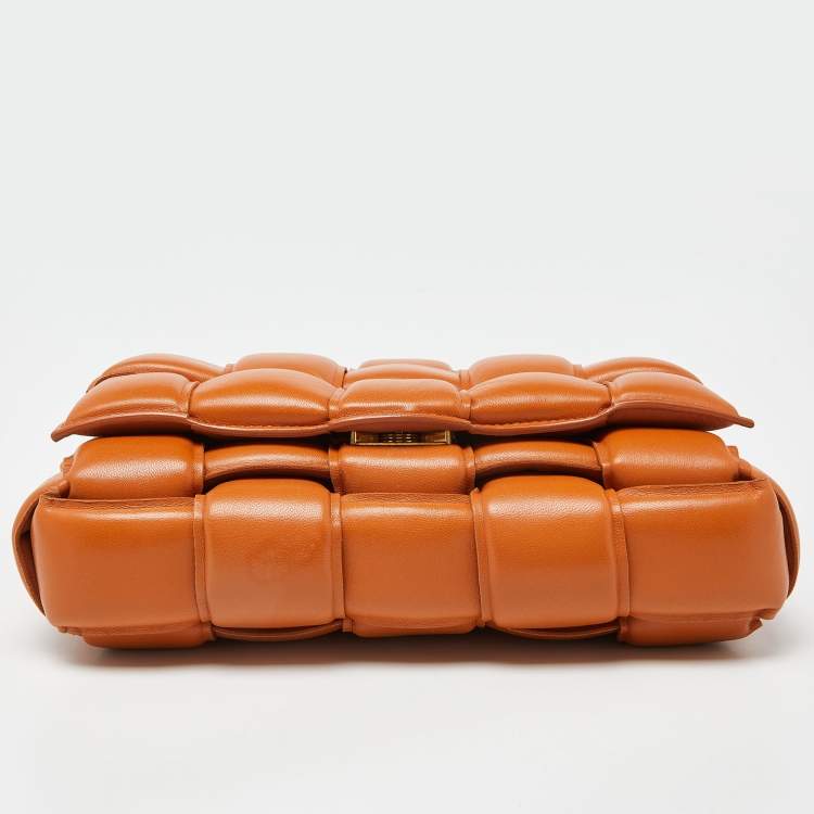 Pre Owned Bottega Veneta Pale Orange Leather Chain Cassette Top Handle Bag