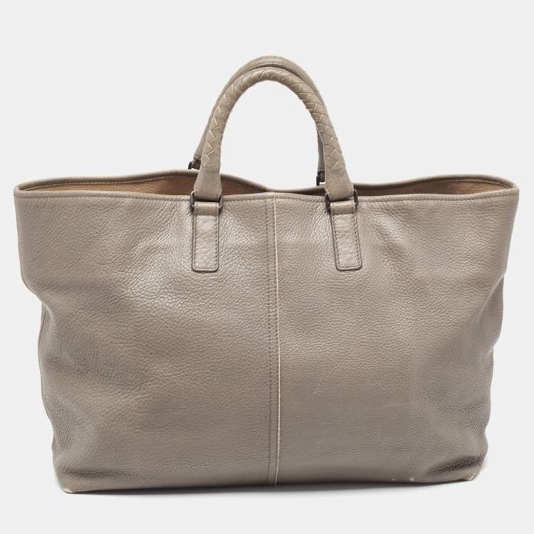 Pre Owned Bottega Veneta Grey Leather Intrecciato Handle Tote