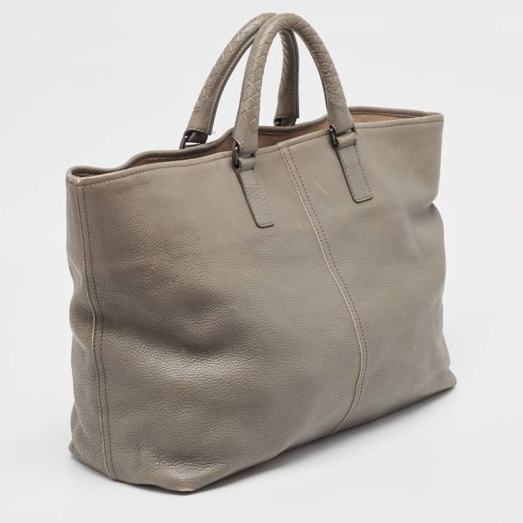Pre Owned Bottega Veneta Grey Leather Intrecciato Handle Tote