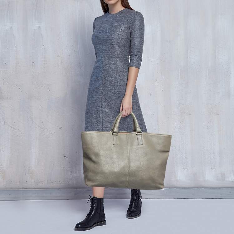 Pre Owned Bottega Veneta Grey Leather Intrecciato Handle Tote