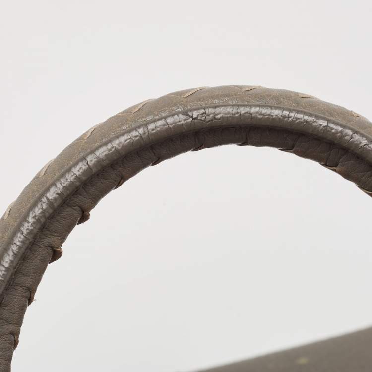 Pre Owned Bottega Veneta Grey Leather Intrecciato Handle Tote