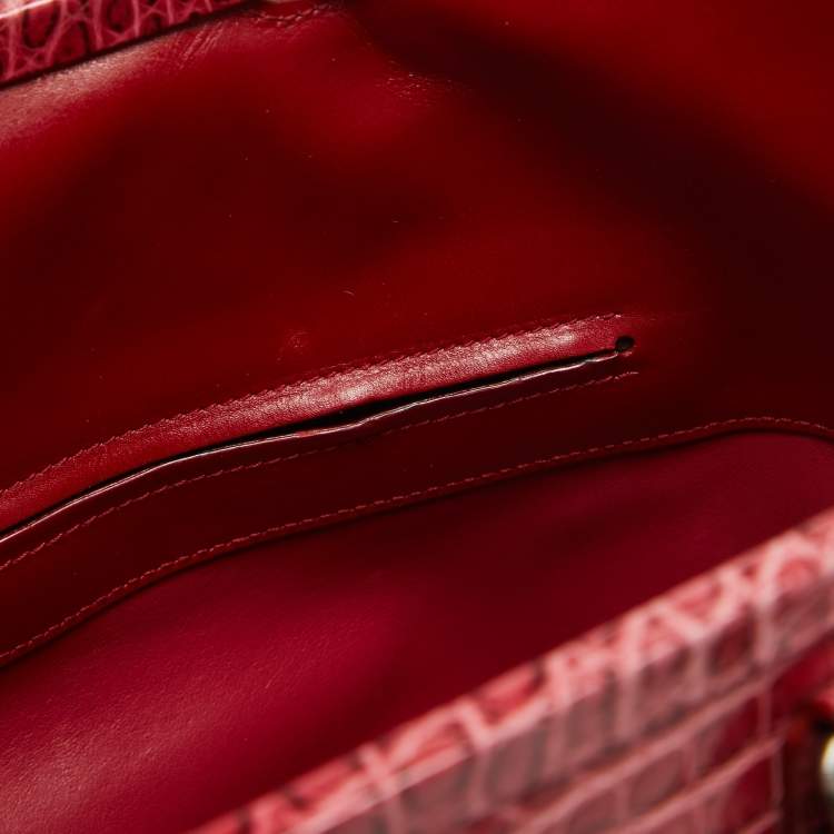 Pre Owned Bottega Veneta Pink Crocodile Frame Tote