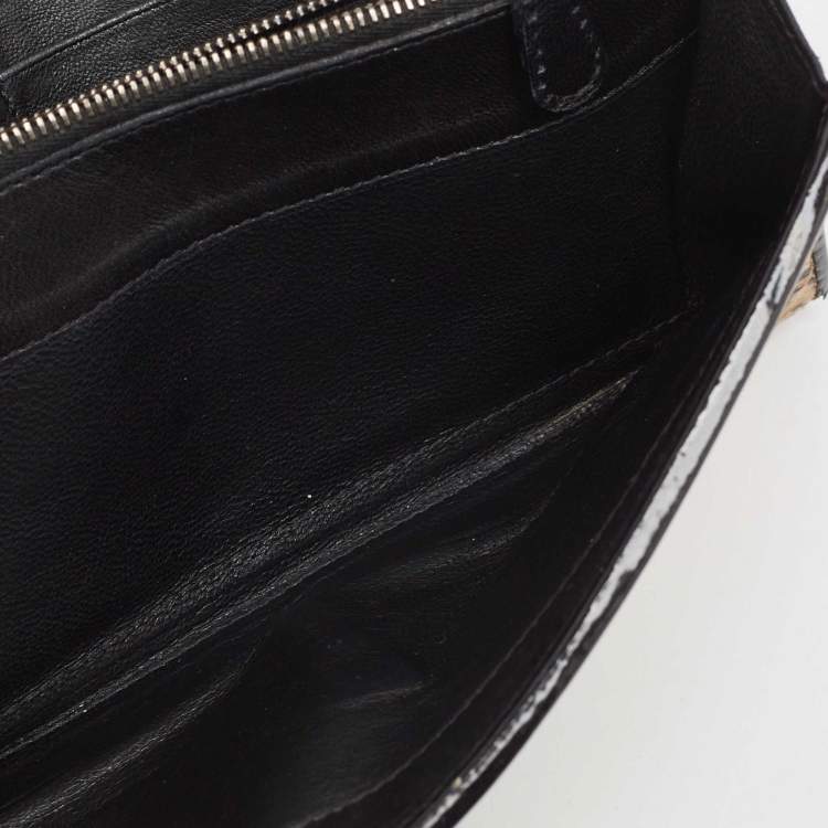 Pre Owned Bottega Veneta Beige/Black Python Clasp Flap Continental Wallet