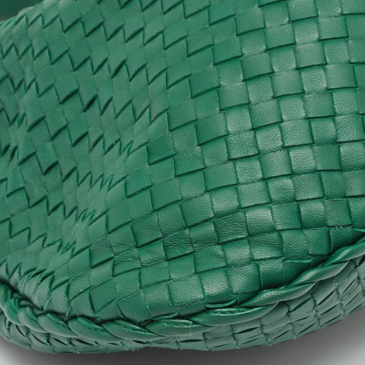 Pre Owned Bottega Veneta Green Intrecciato Leather Large Veneta Hobo