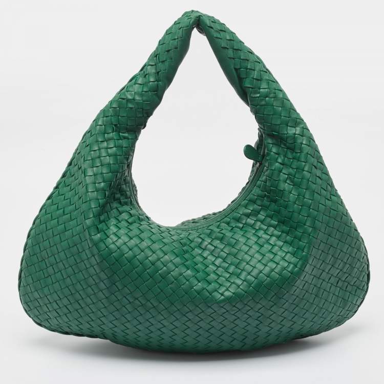 Pre Owned Bottega Veneta Green Intrecciato Leather Large Veneta Hobo