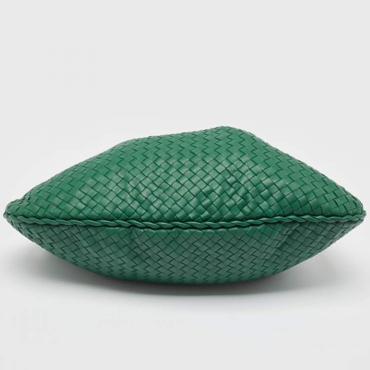 Pre Owned Bottega Veneta Green Intrecciato Leather Large Veneta Hobo