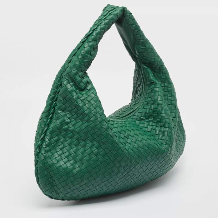 Pre Owned Bottega Veneta Green Intrecciato Leather Large Veneta Hobo