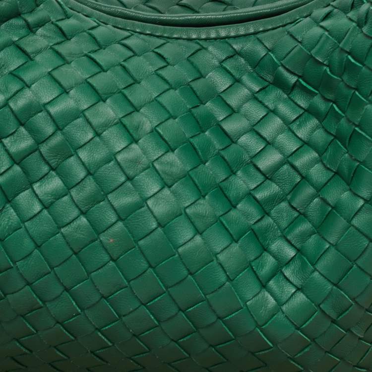 Pre Owned Bottega Veneta Green Intrecciato Leather Large Veneta Hobo