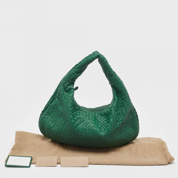 Pre Owned Bottega Veneta Green Intrecciato Leather Large Veneta Hobo