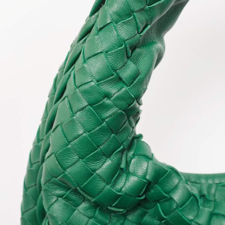 Pre Owned Bottega Veneta Green Intrecciato Leather Large Veneta Hobo