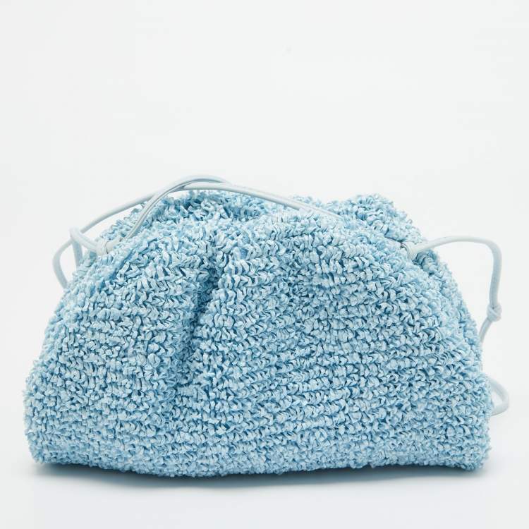 Pre Owned Bottega Veneta Light Blue Curly Raffia Mini The Pouch Bag
