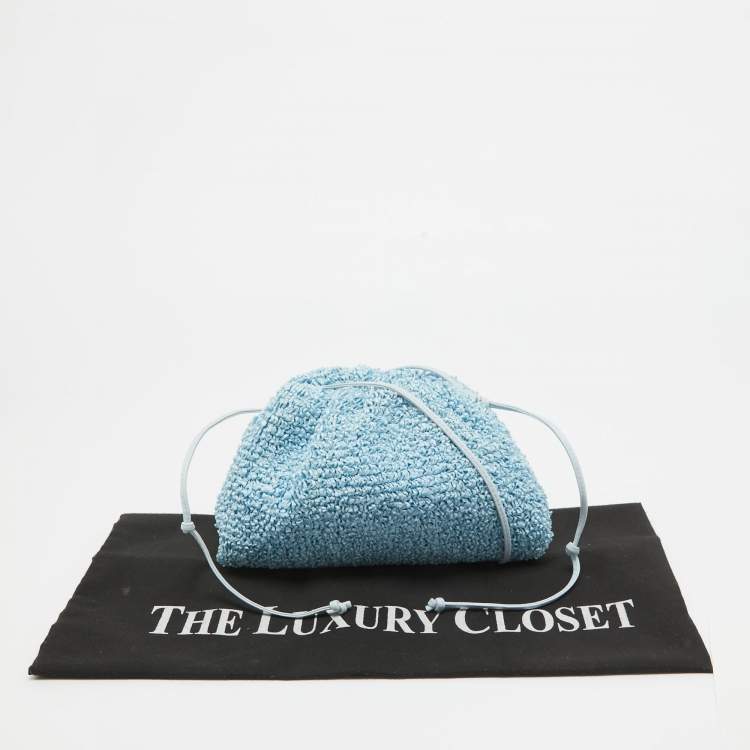 Pre Owned Bottega Veneta Light Blue Curly Raffia Mini The Pouch Bag