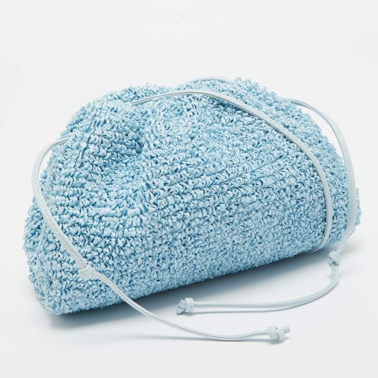 Pre Owned Bottega Veneta Light Blue Curly Raffia Mini The Pouch Bag