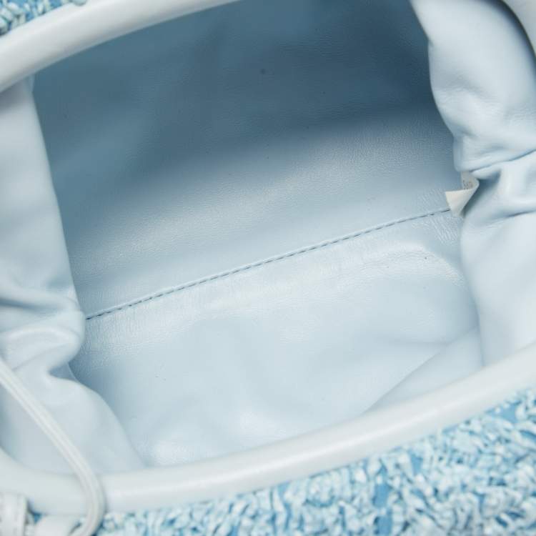 Pre Owned Bottega Veneta Light Blue Curly Raffia Mini The Pouch Bag